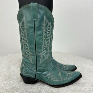 Pecos Bill Turquoise Leather Cowboy Boots Size 9.5 Western Boho Cowgirl Rodeo